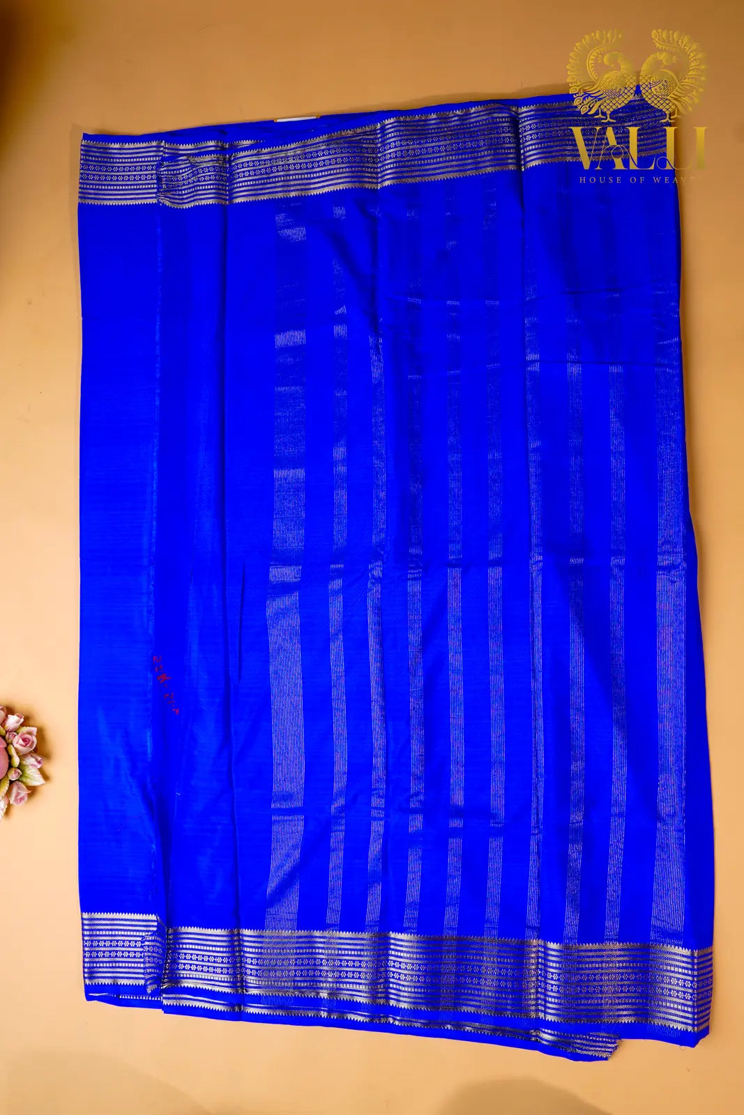 Royal Blue Semi Crepe Silk Saree with potli Zari Border