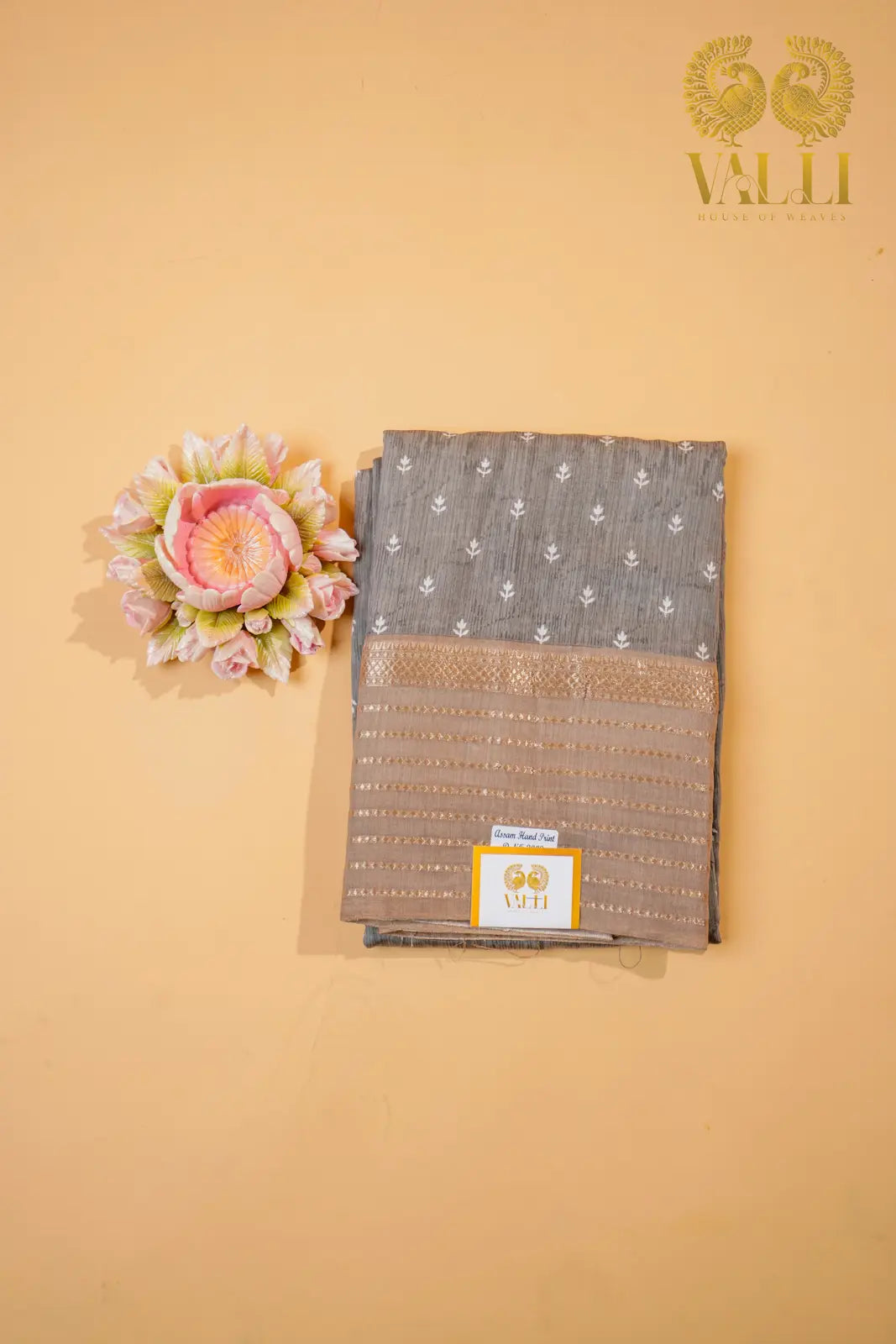 Grey & Beige Viscose Cotton Saree