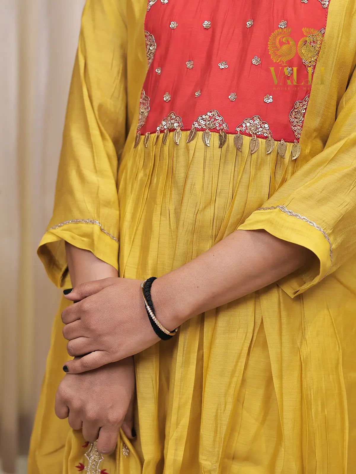 Mehendi green + red A line pattern salwar set