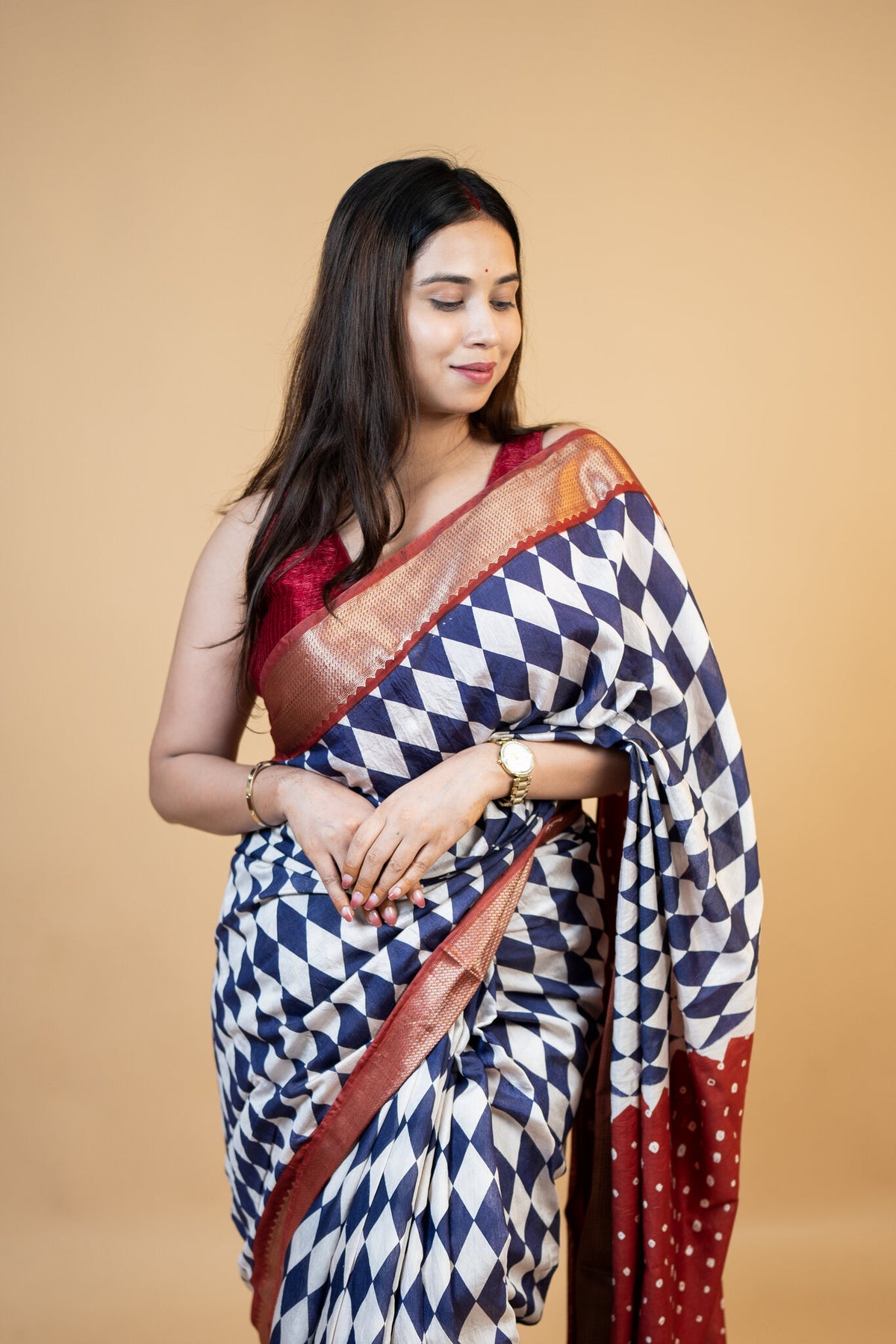 Diamond Pattern Cotton Saree