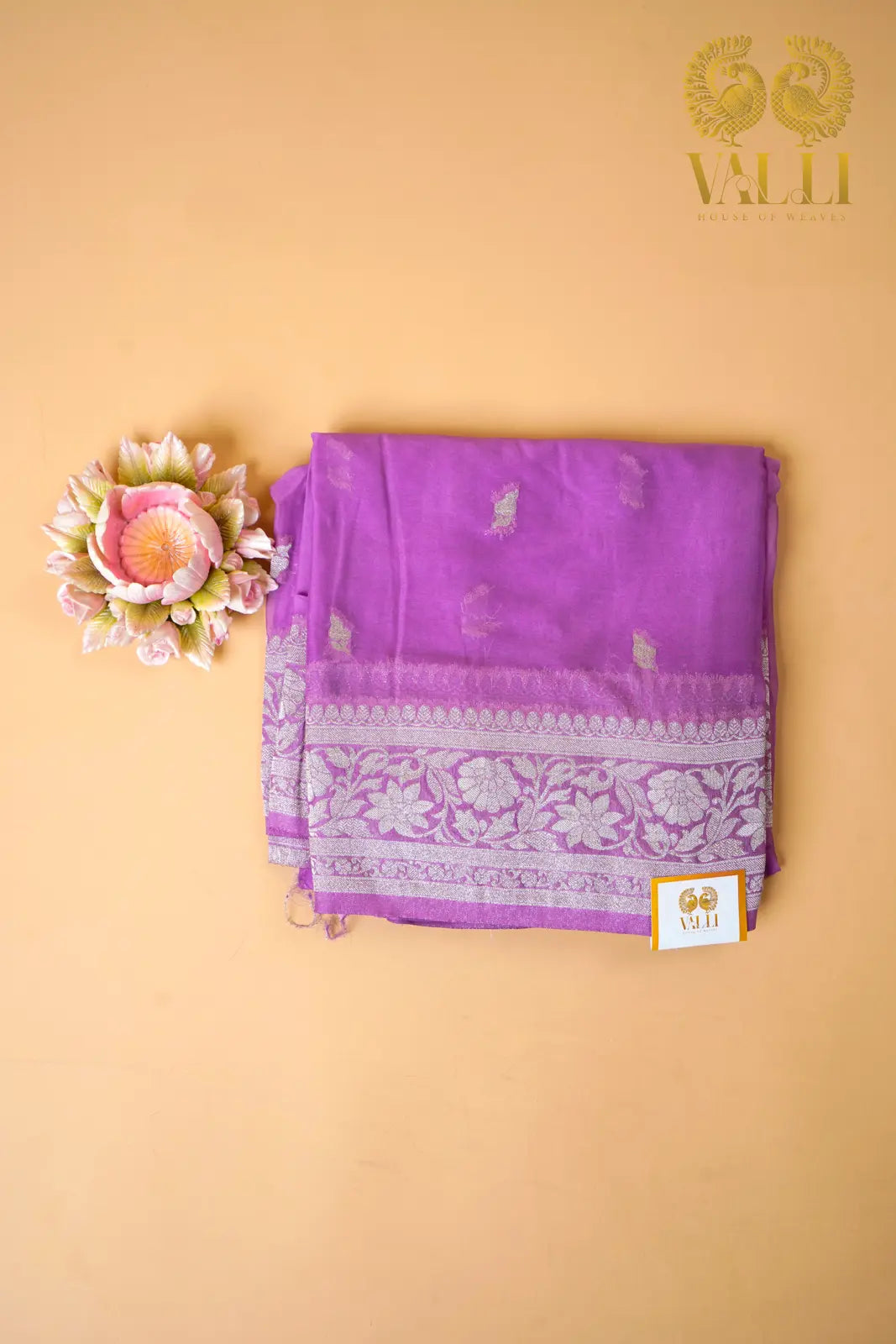 Lavender Chiffon Saree with Elegant Silver Zari Border