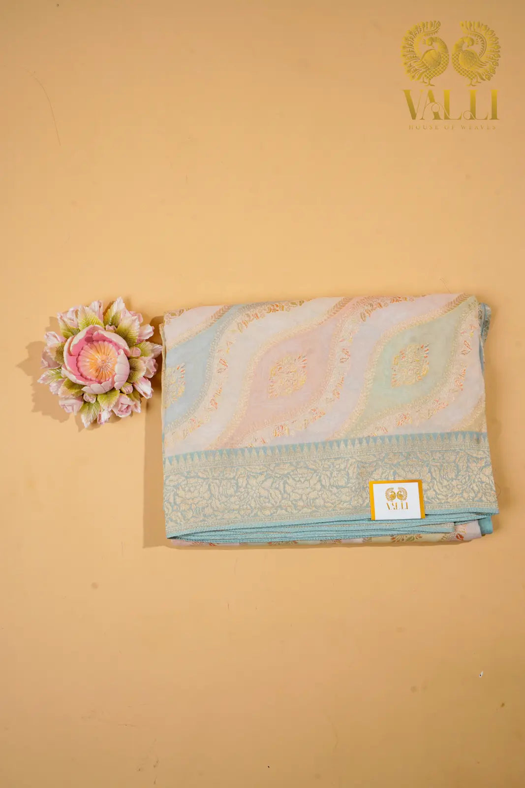 Pastel Wave Pattern Georgette Saree with Zari Butta Blouse