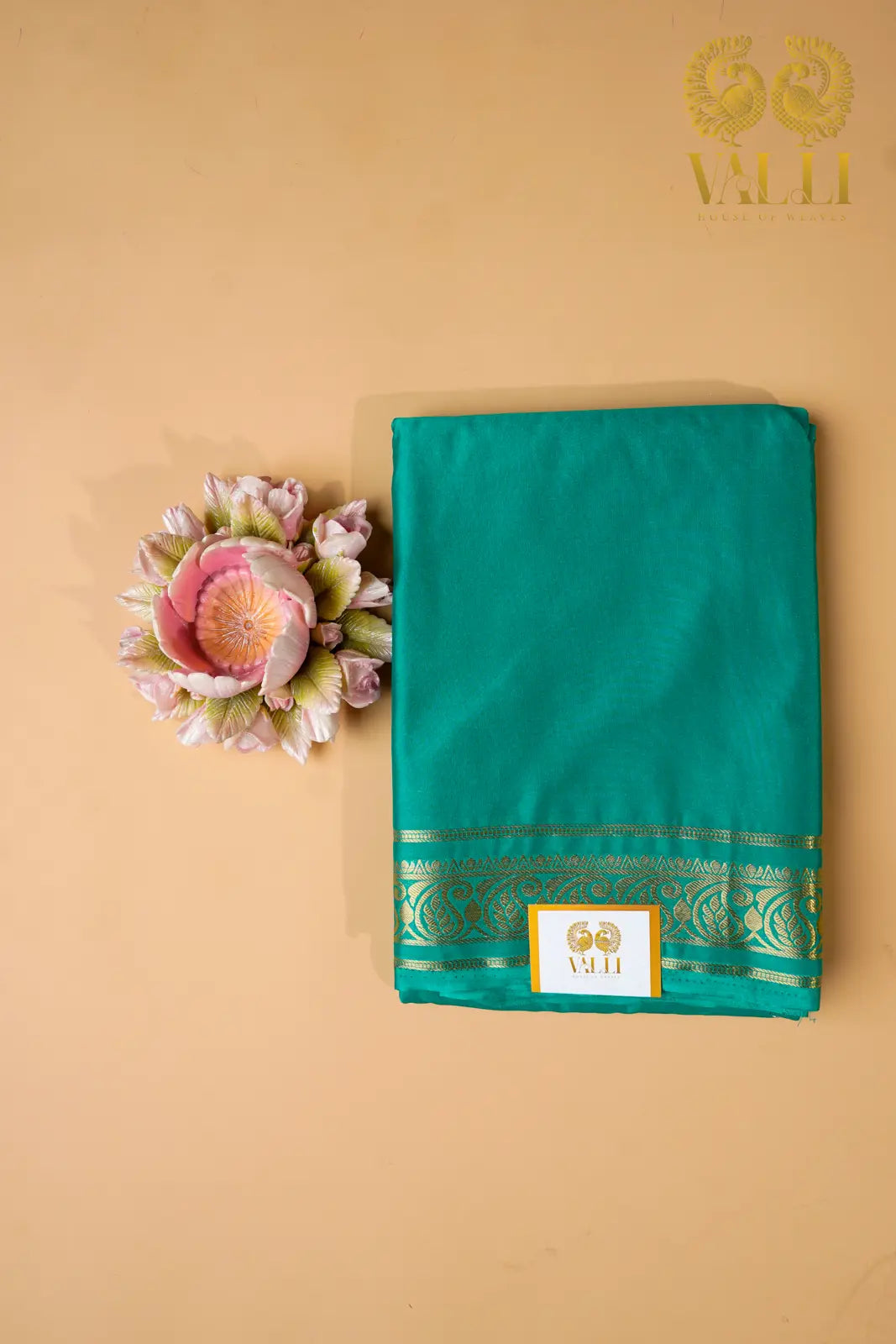 Emerald Green Crepe Silk Saree with Mango Zari Border