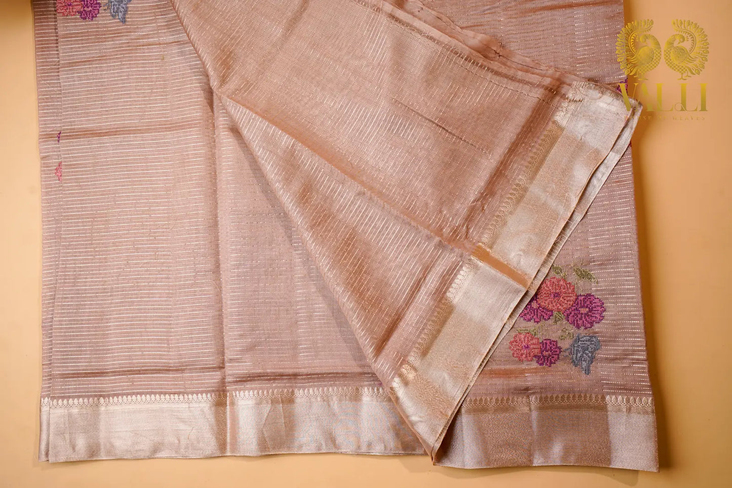 Dusty Rose Floral pure Chanderi cotton Silk Saree