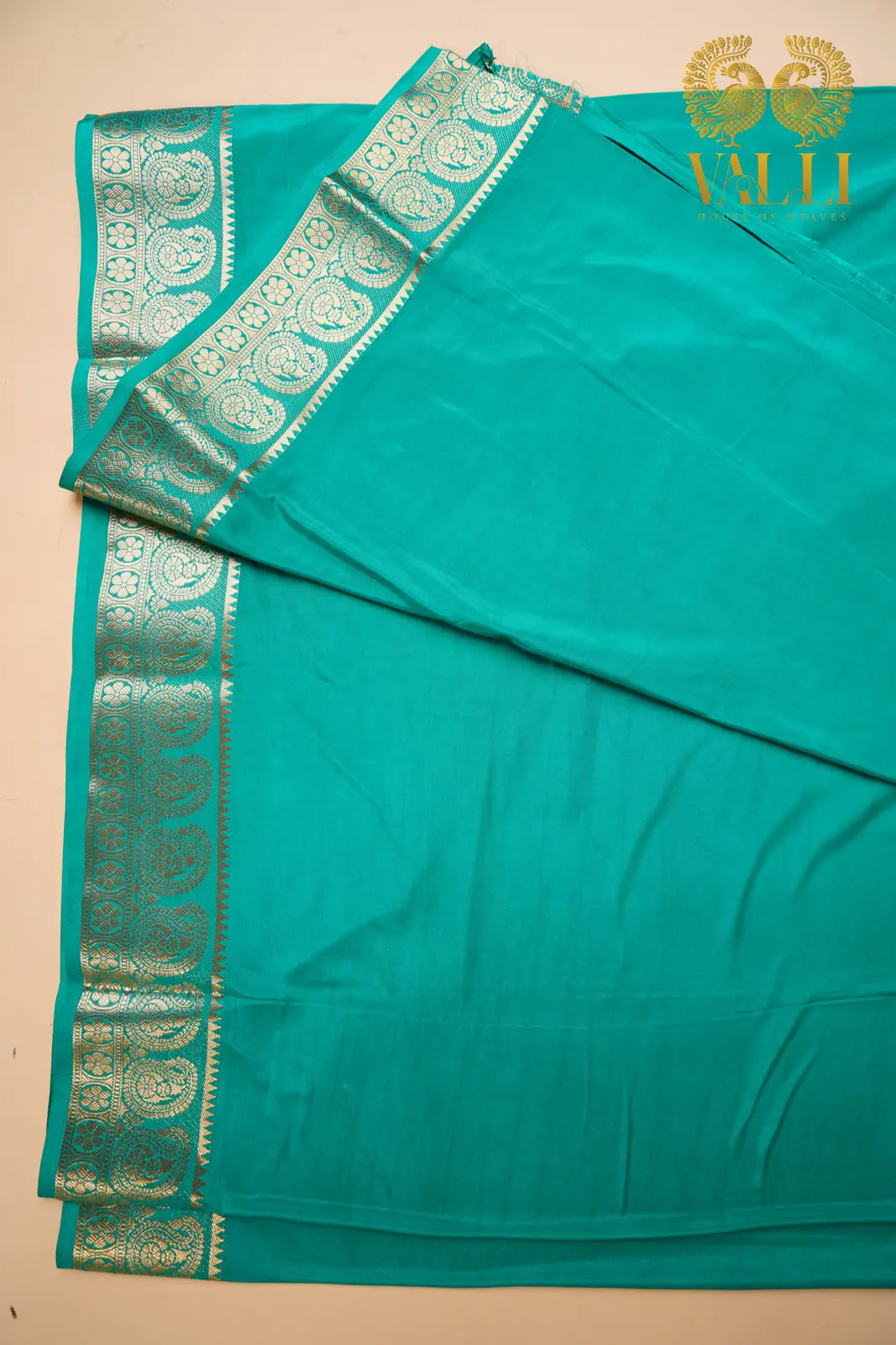 Sea Green Mango Border Semi-Crepe Silk Saree