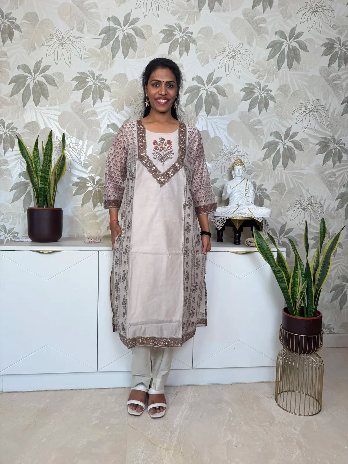 Grey Cotton Salwar Set with Jaipur Block Print Dupatta