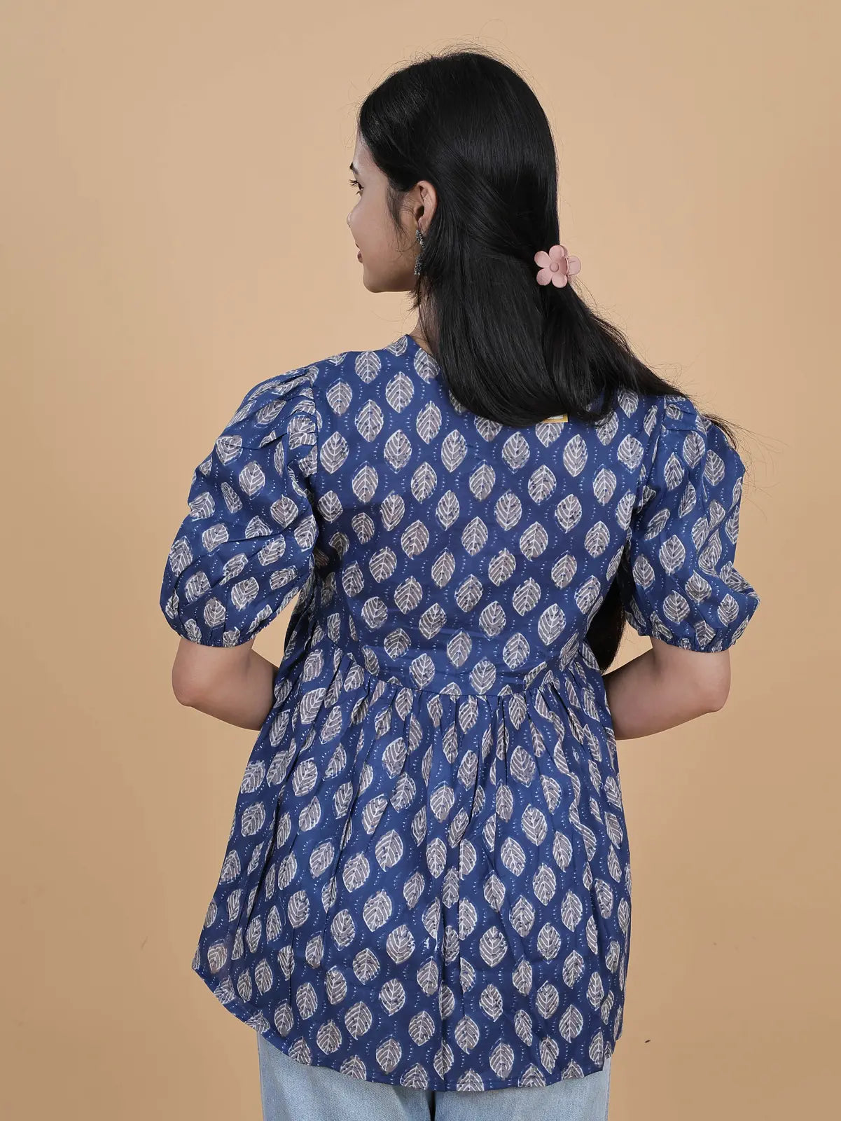 Short top, Kurti blue block print