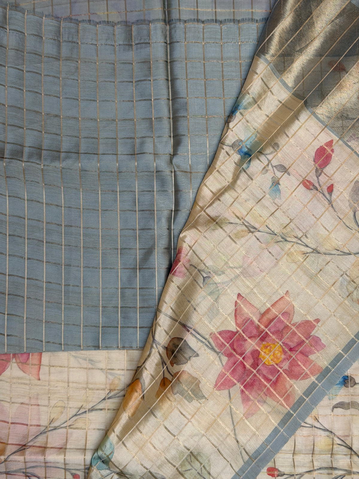 Pastel Blue Floral Digital Print Saree