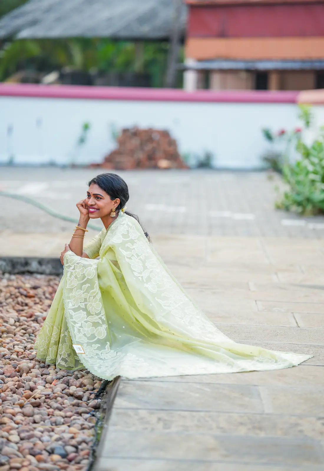 Pastel Green Embroidered Fancy Saree with Self Blouse