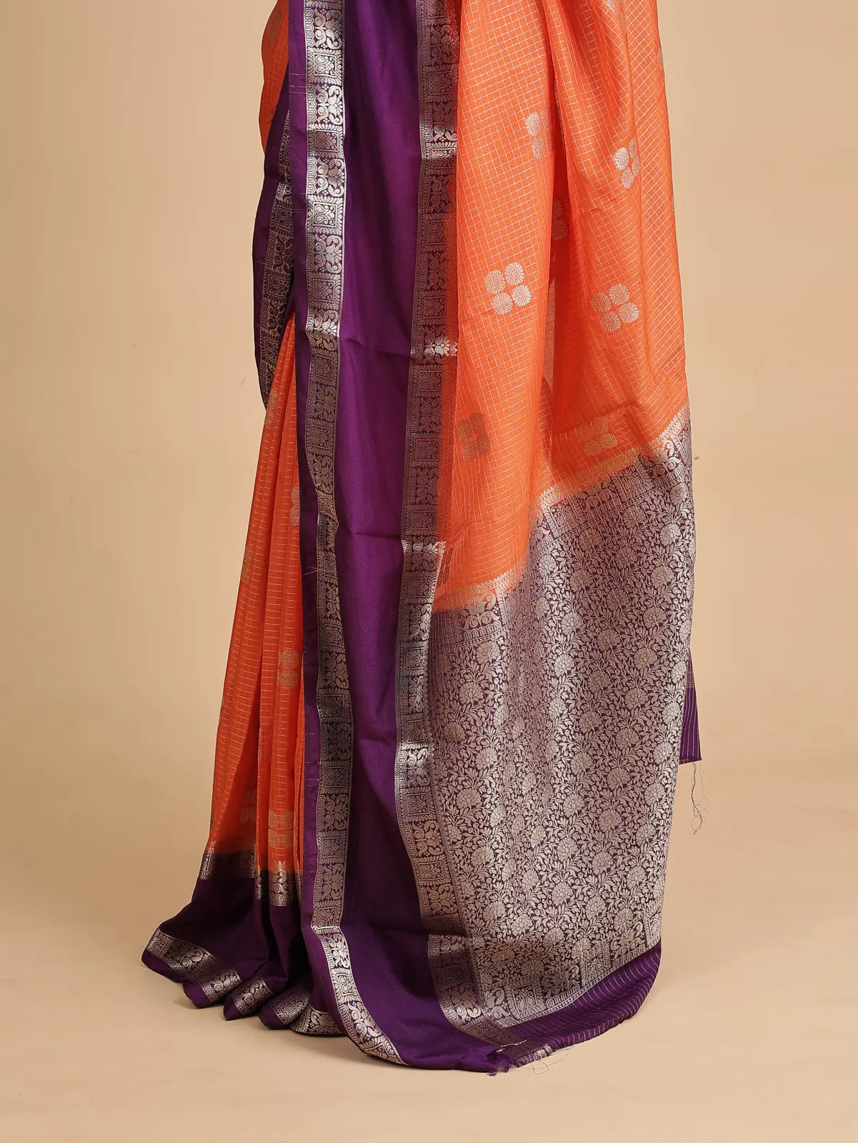 Dual-Tone Pure Silk Saree – Royal Purple & Vibrant Orange Grace meets grandeur
