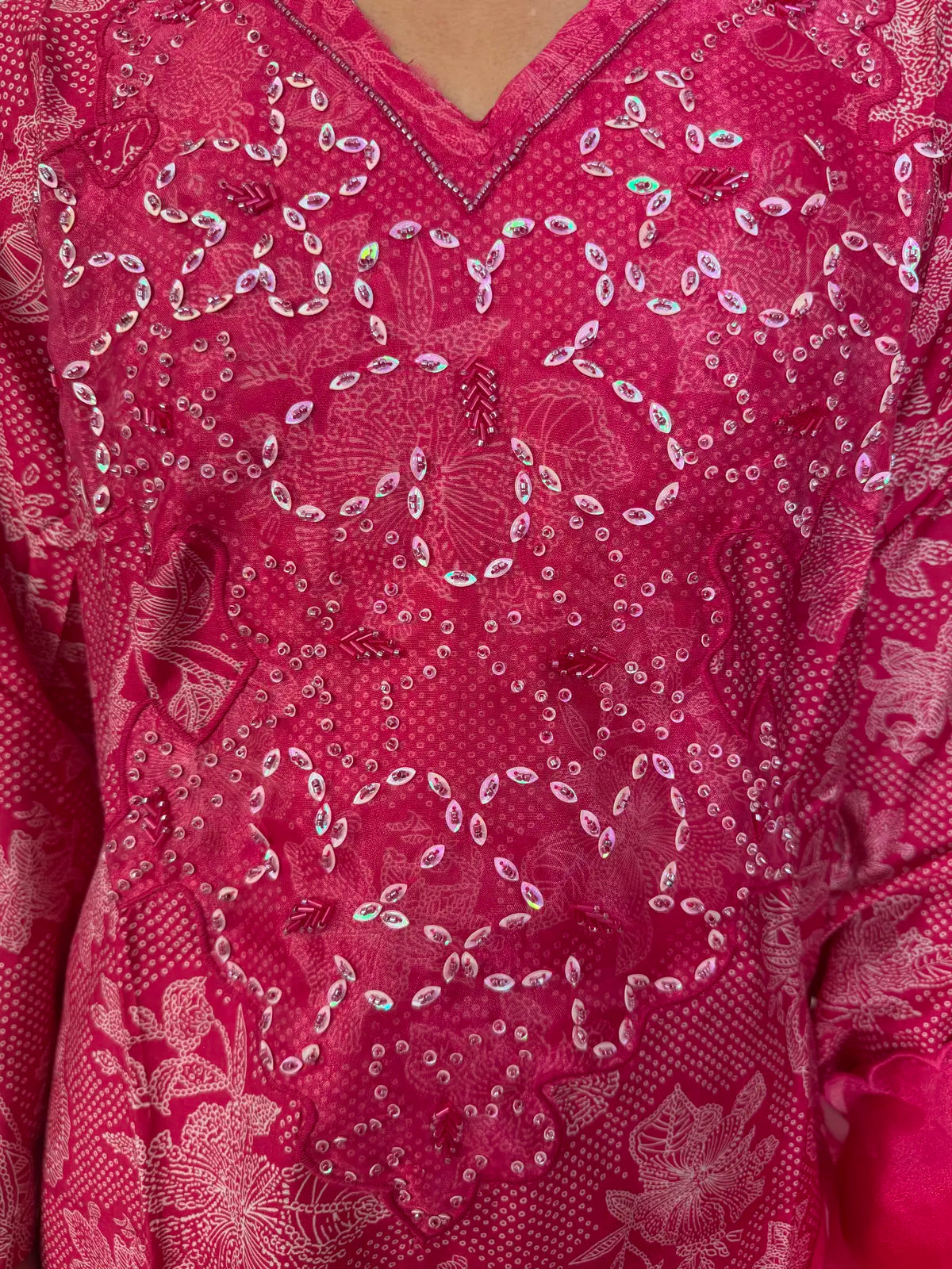 Pink Muslin Cotton Salwar Set with Appliqué Neck Work