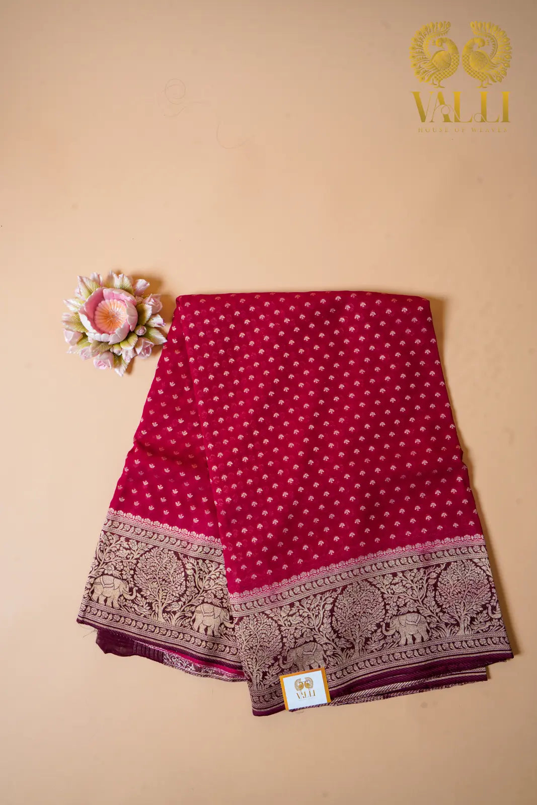 Khadi georgette saree dark pink with maroon