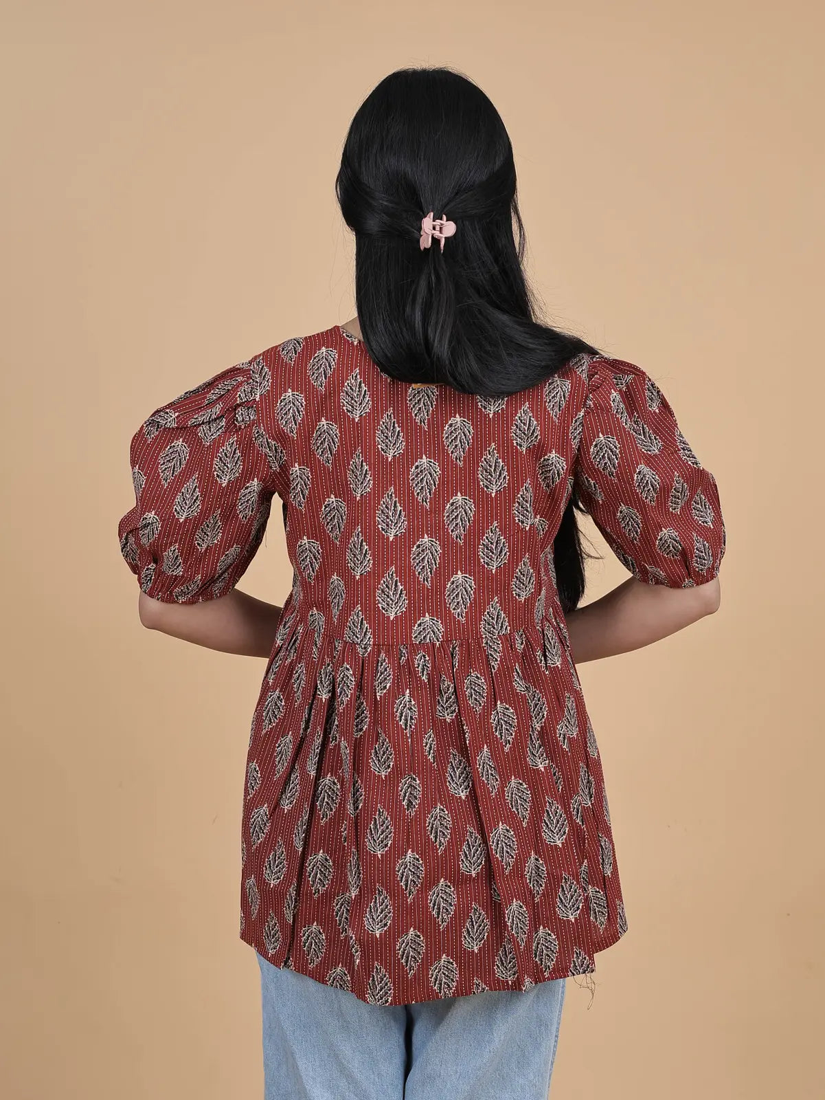 Maroon Alia-Cut Short Top Kurti