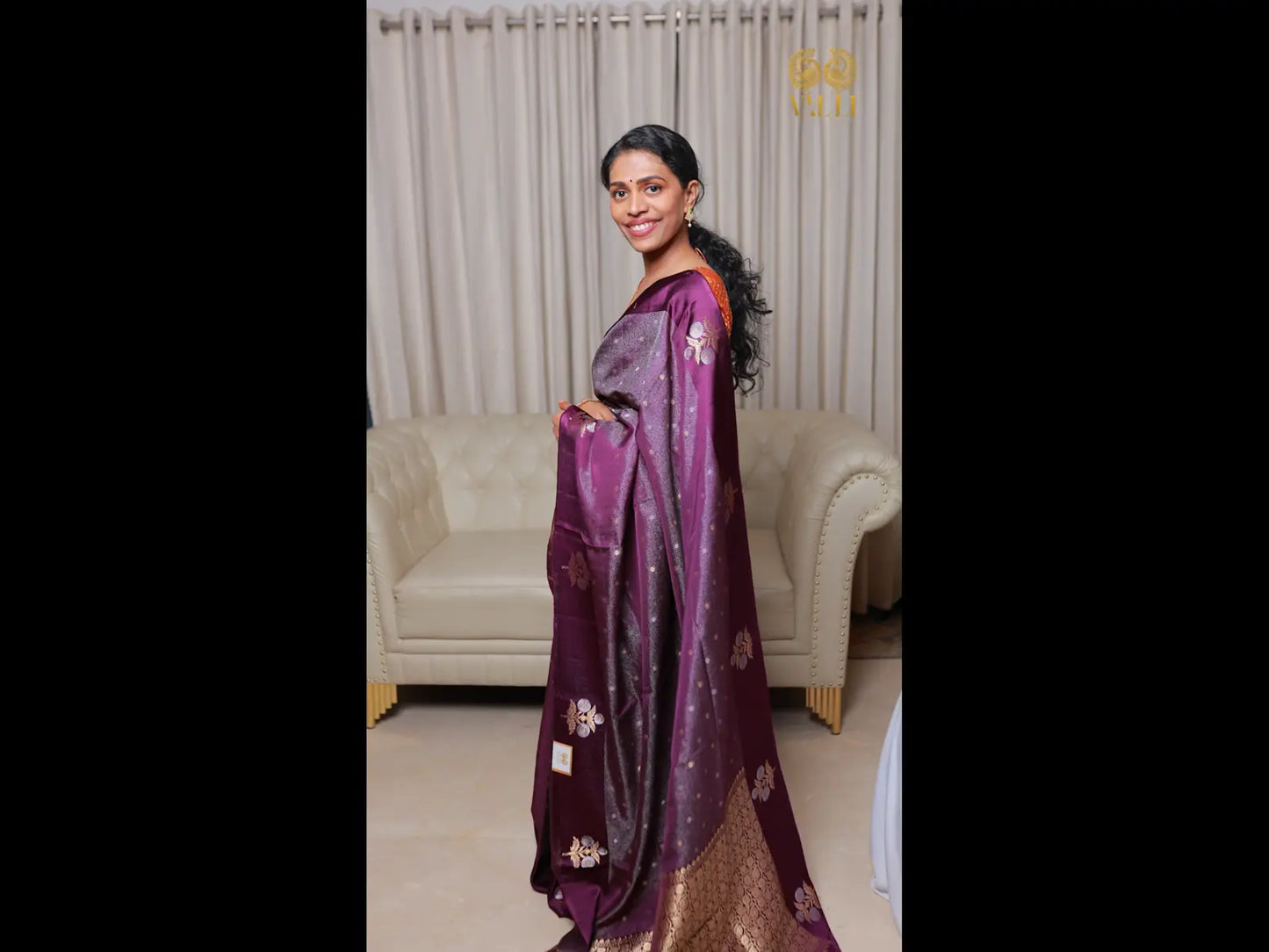 Pure Banarasi crepe tissue Saree with satin border purple