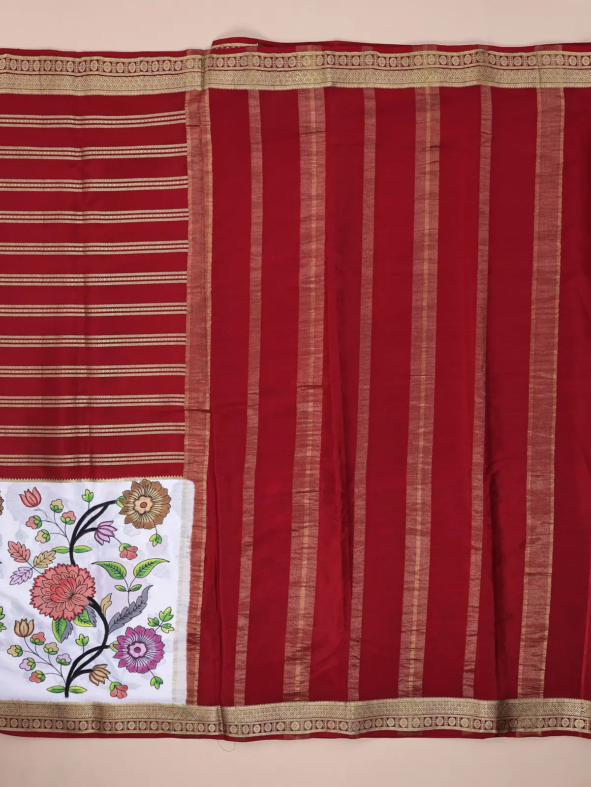 Pure Crepe Silk Kantha Work Saree – Red