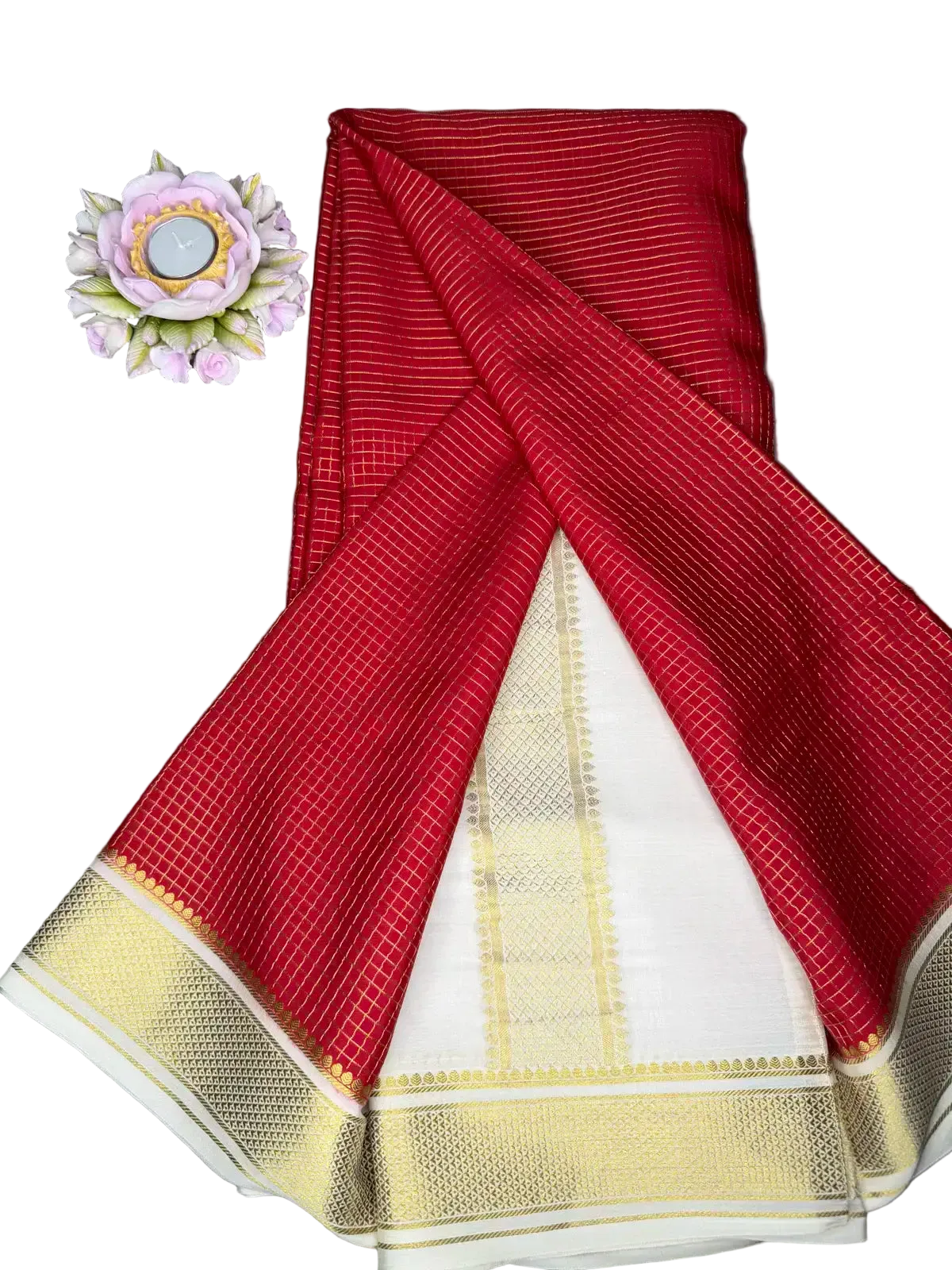 Red checks pure crepe silk saree