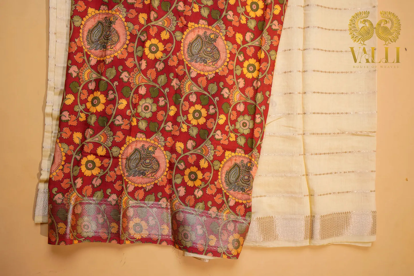 Ivory Cotton Saree with Kalamkari Print Blouse