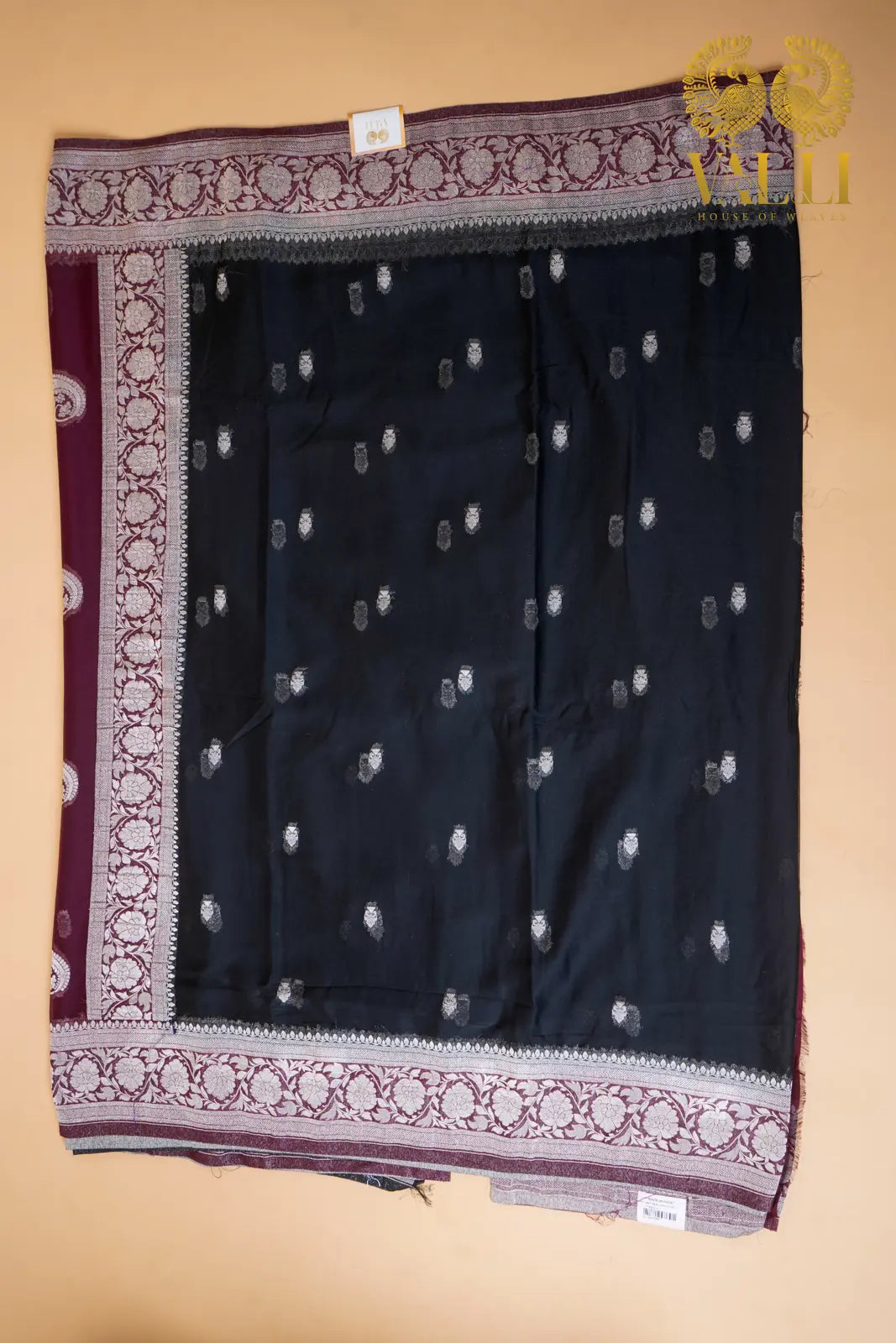Chiffon saree black +maroon Black