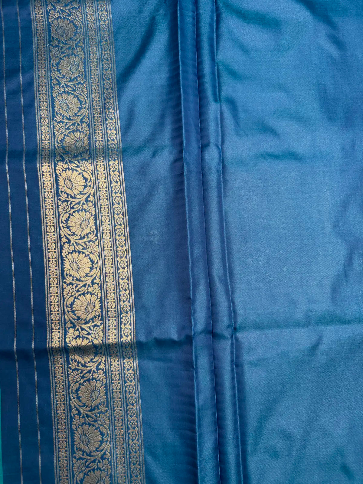 Teal Blue Kanchi Soft Silk Saree with Contrast Dark Blue Border