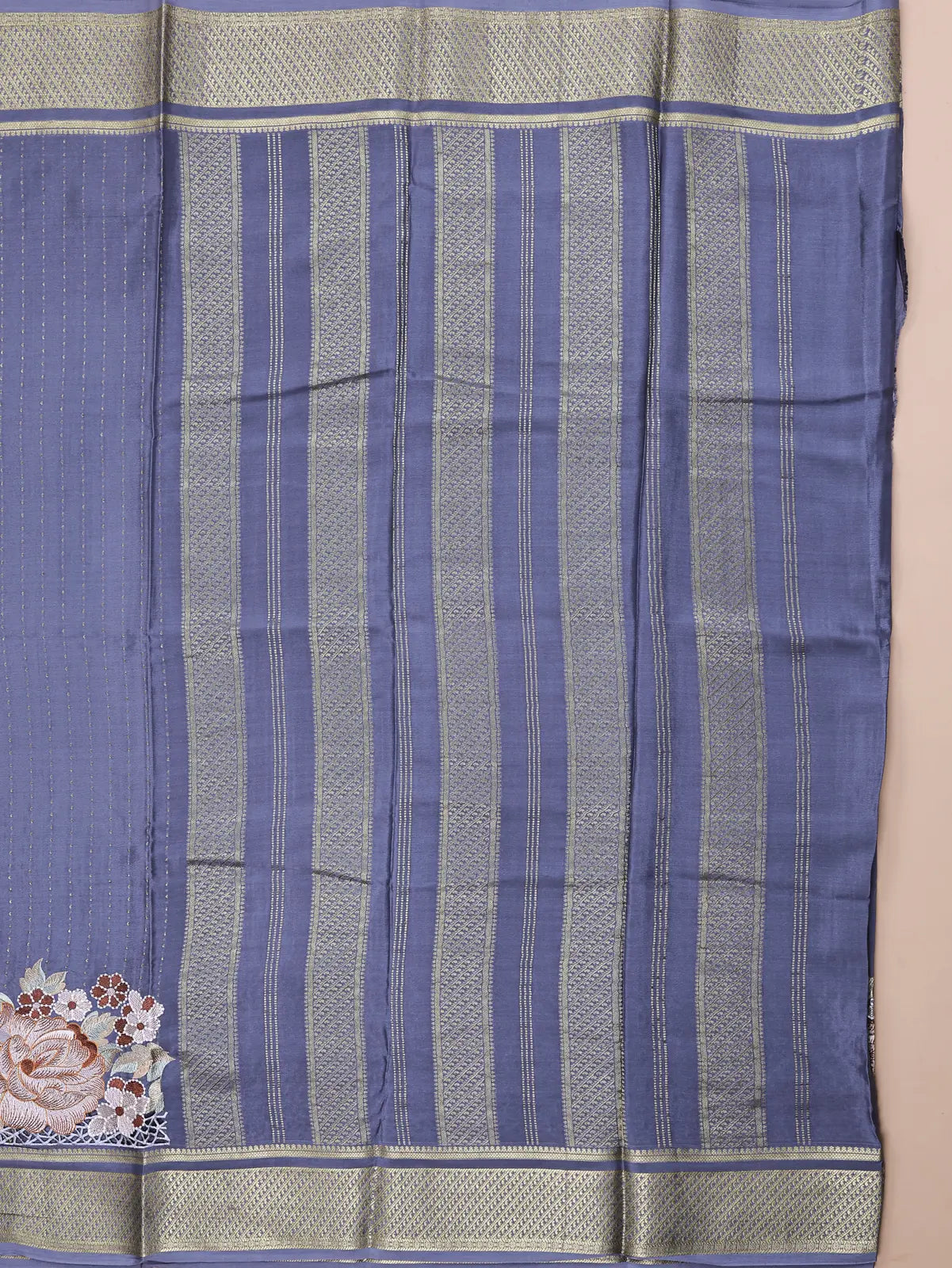 Pure Crepe Silk Saree – Grey with Floral Embroidery