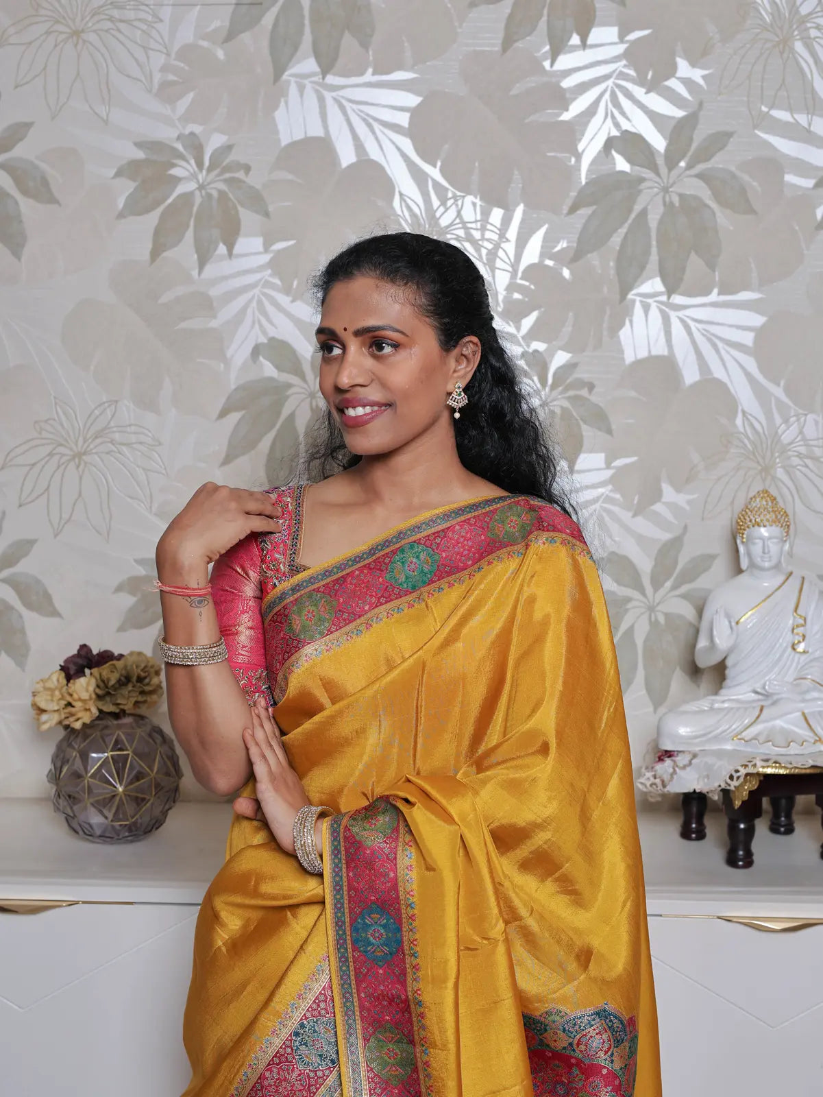 Mustard Yellow Kani Silk Saree with Traditional Kani Weave