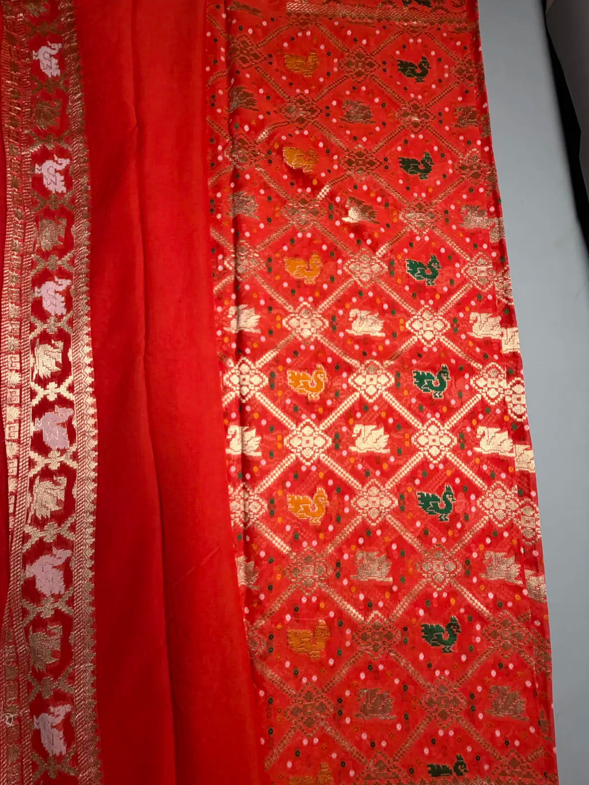 Vibrant Orange Banarasi Georgette Silk Saree with Bird Jaal Weave