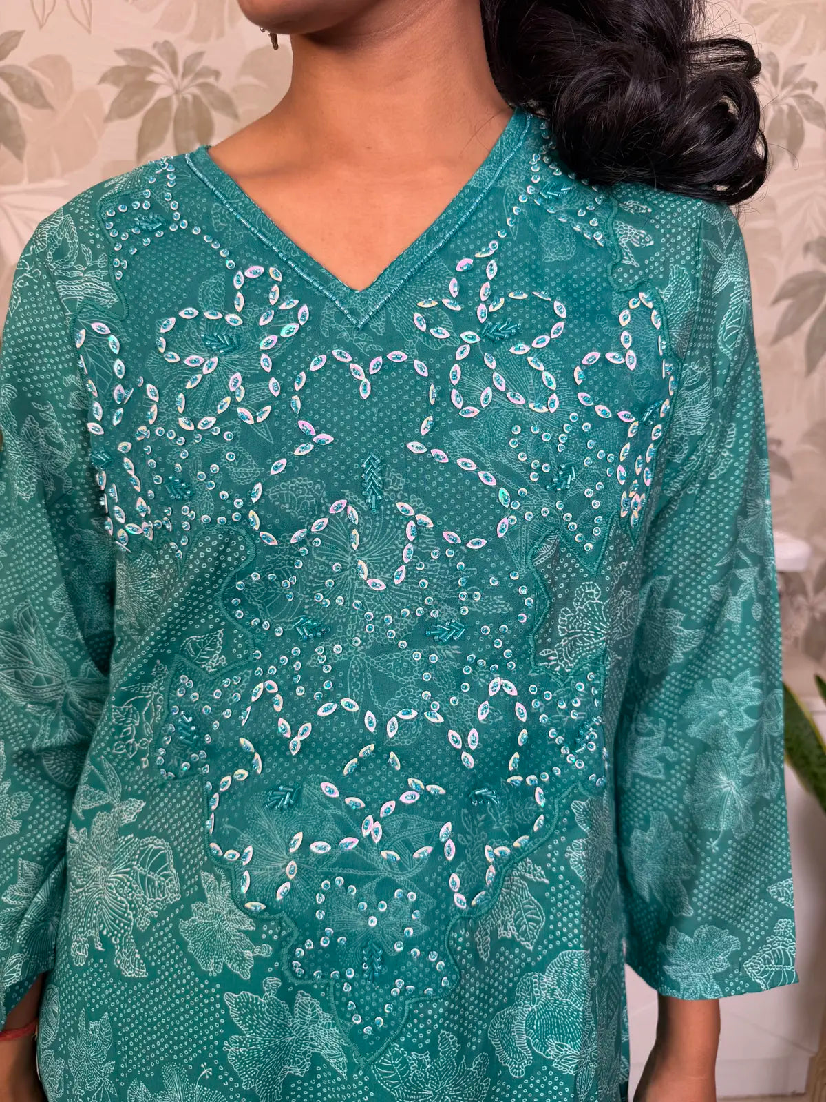 Green Muslin Cotton Salwar Set with Appliqué Work