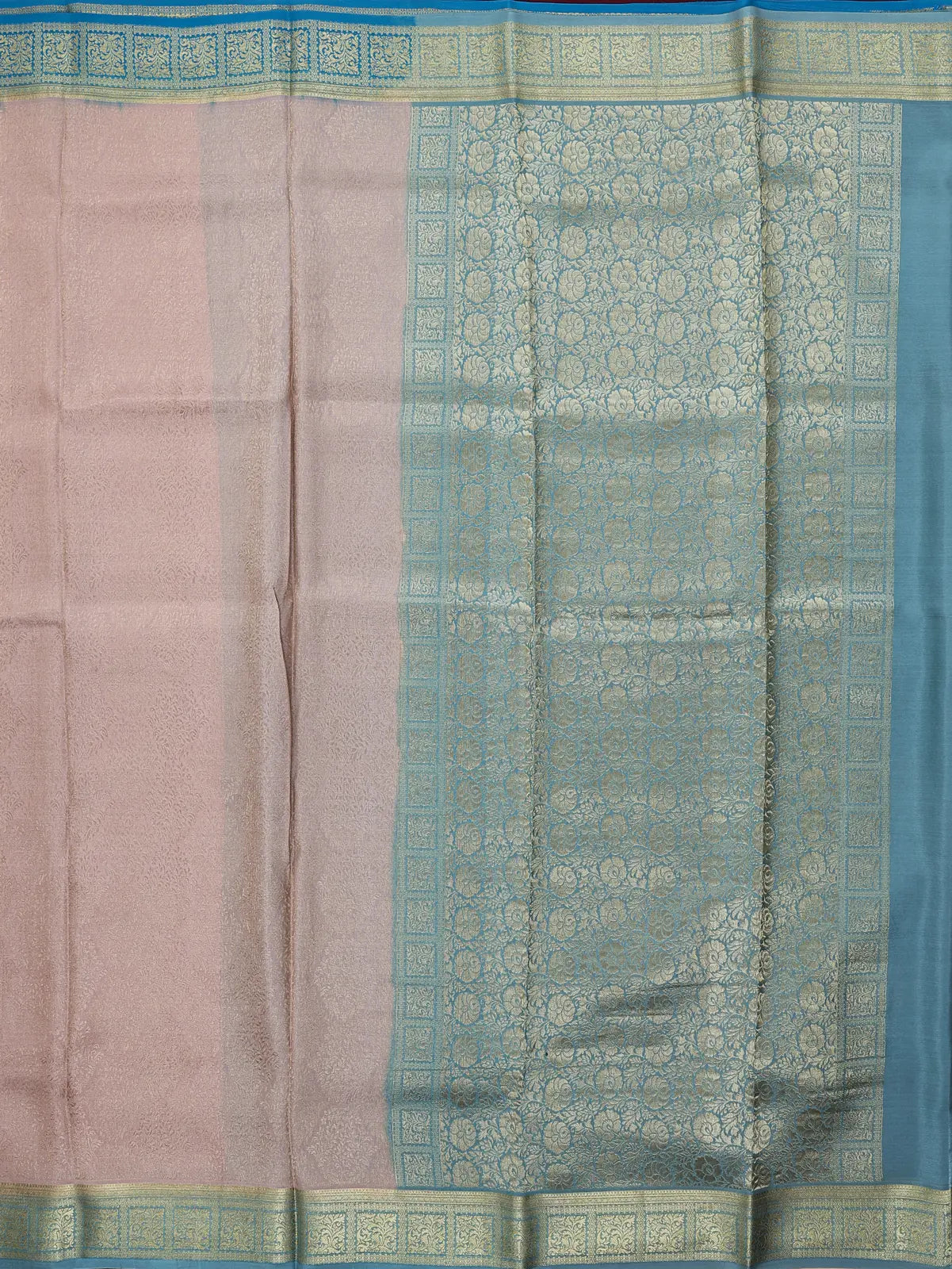 Brocade Mysore Silk Saree – Beige with Sea Green Contrast