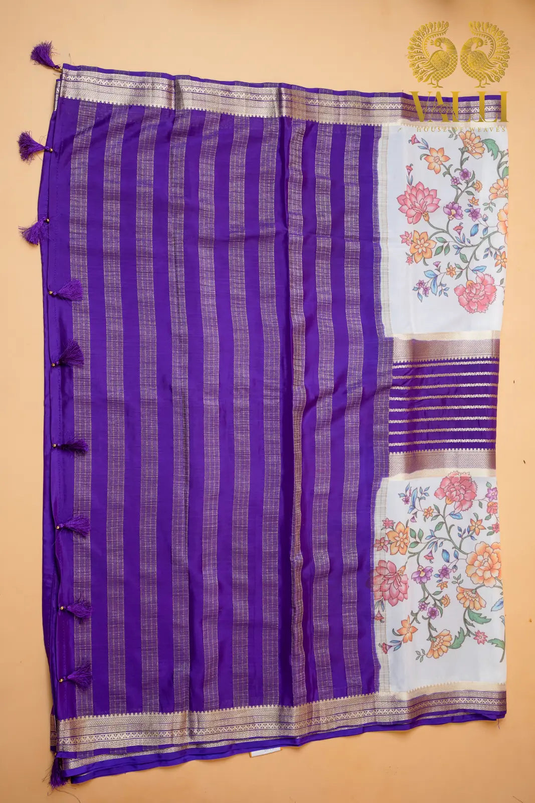 Digi Semi Crepe Saree with Purple Contrast Half-and-Half Pallu