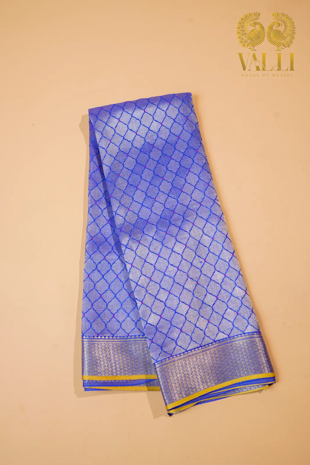 Ink Blue Banarasi Crepe Silk Saree with Yellow Selvage