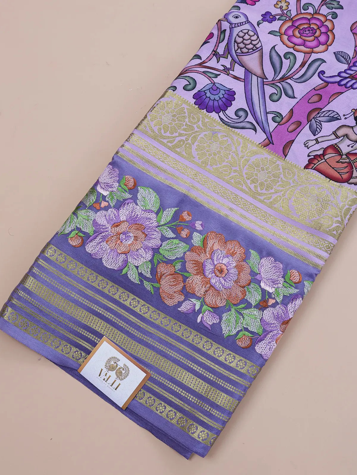 Pure Crepe Kalamkari Embroidery - Lavender