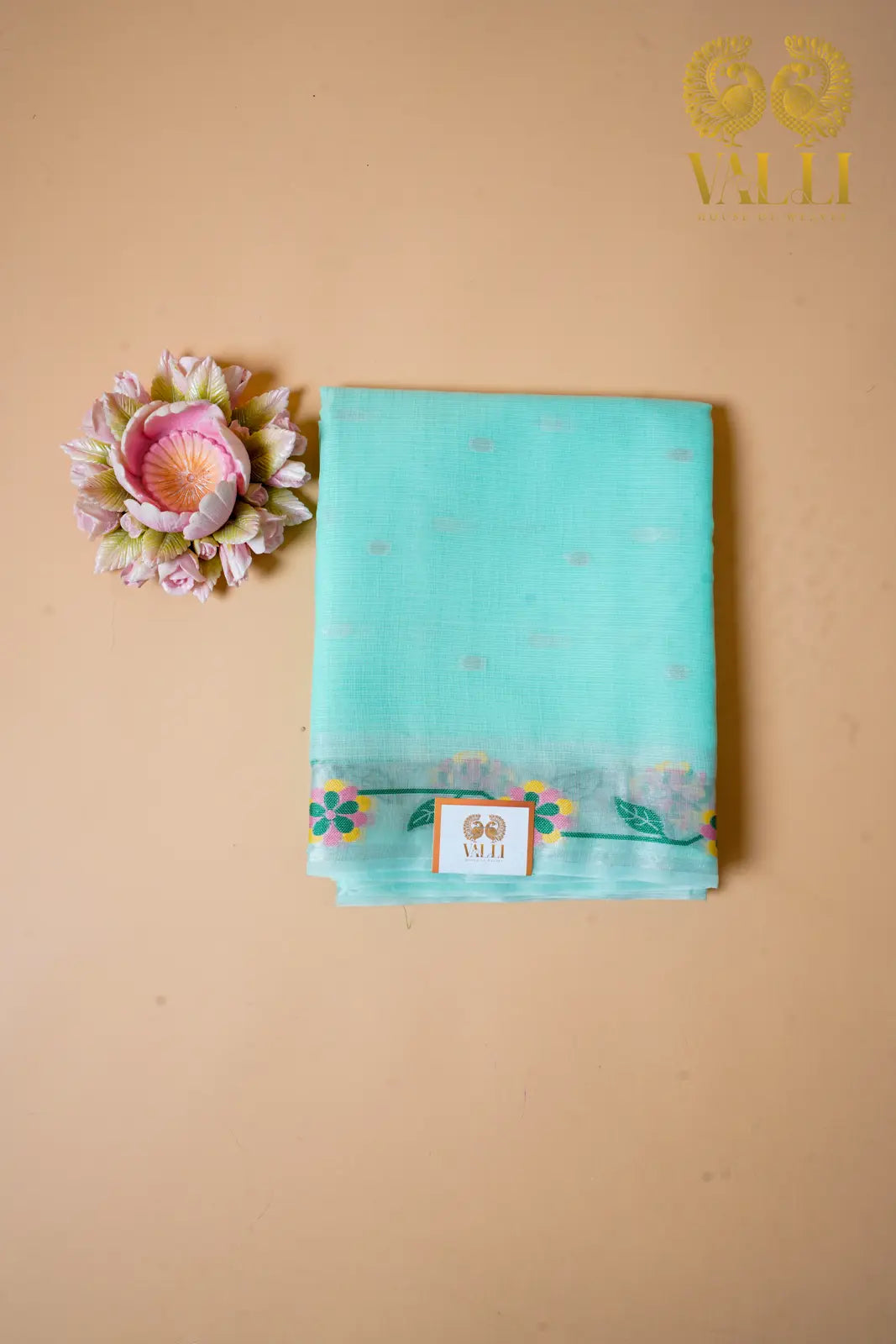 Aqua Mint Kota Saree with Floral Border