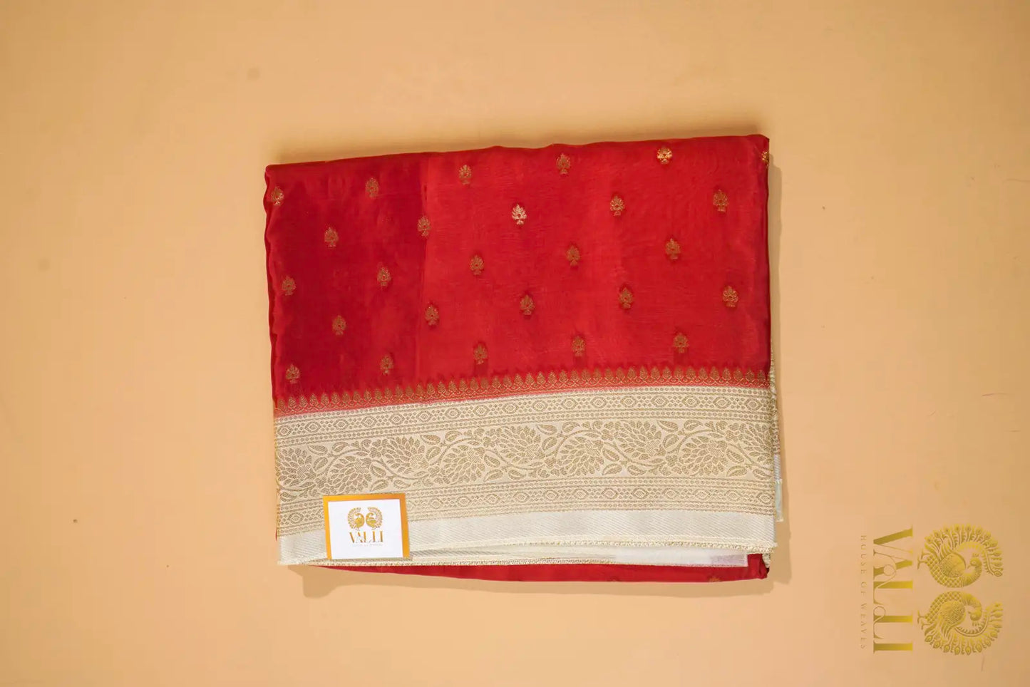 Bright red satin Banarasi