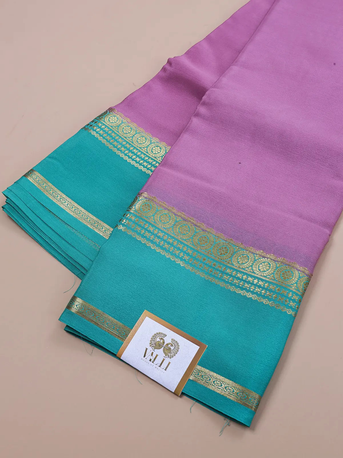 Pure Crepe Silk Saree – Pink & Sea Green