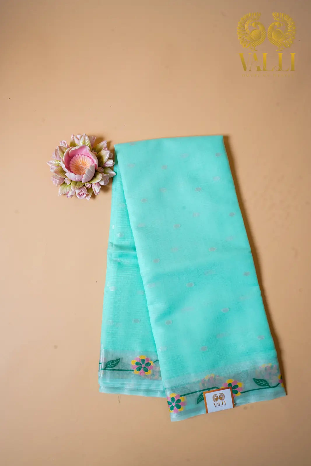 Aqua Mint Kota Saree with Floral Border
