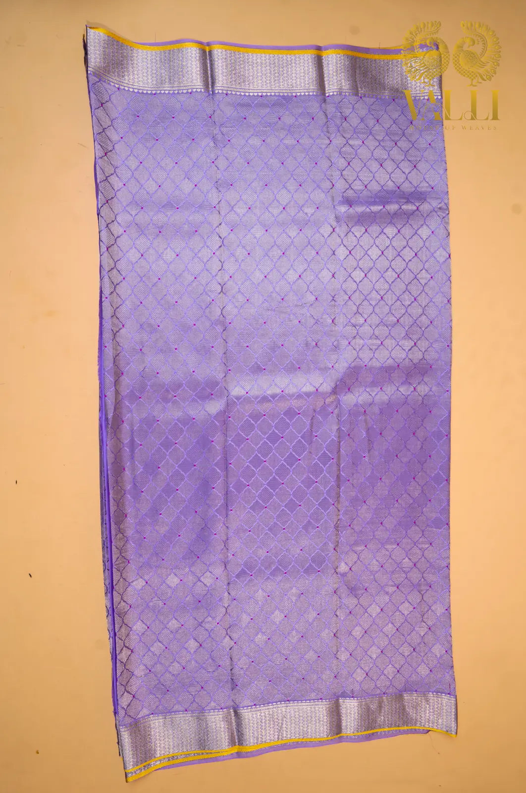 Lavender Banarasi Crepe Silk Saree with Yellow Selvage