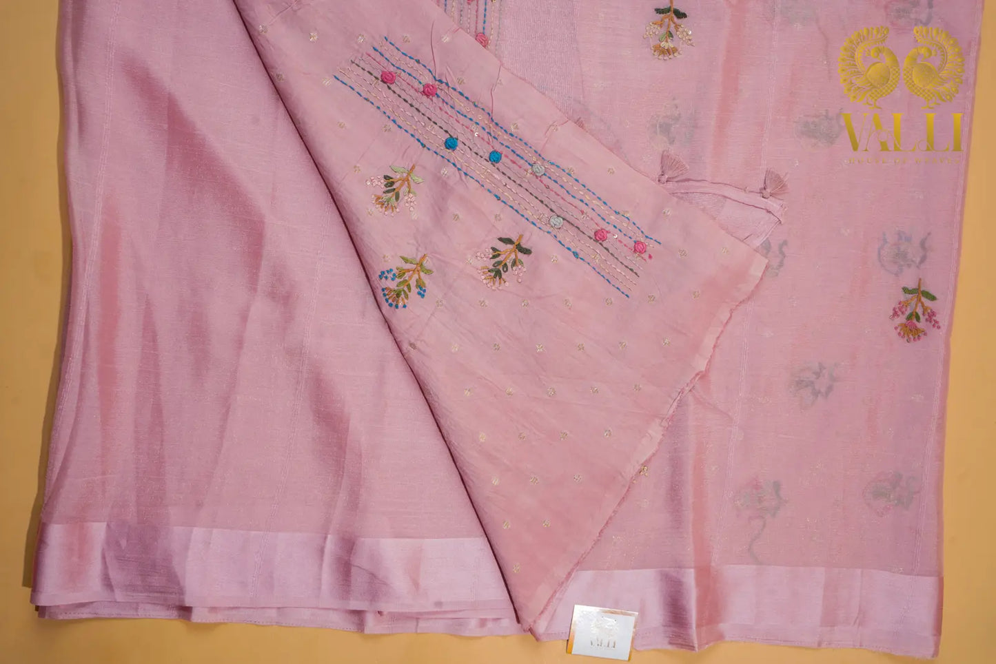 Pastel Pink Chiffon Saree with French Knot Embroidery