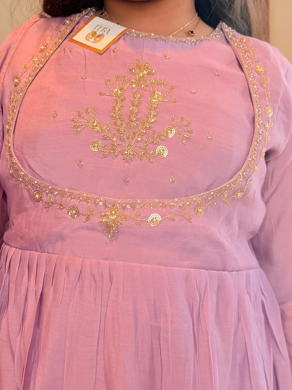 Lilac mul Chanderi salwar set with organza dupatta