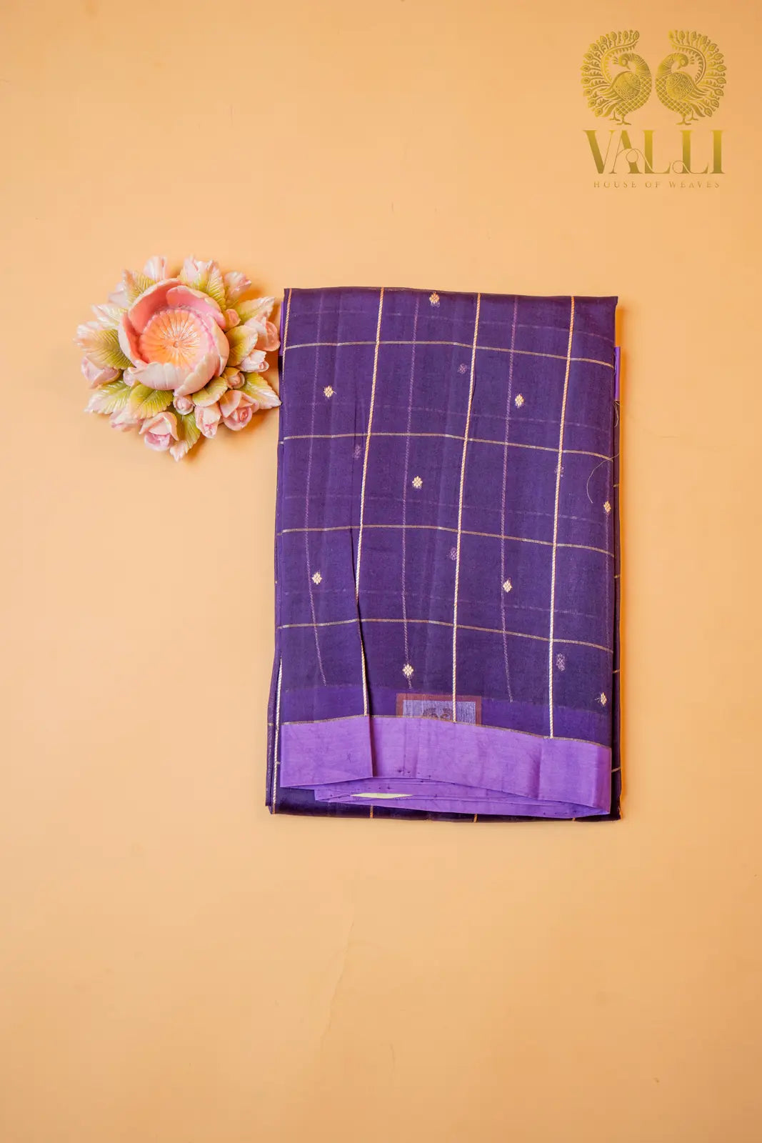 Purple Kora Organza Saree with Contrast Pista Green Checked Blouse