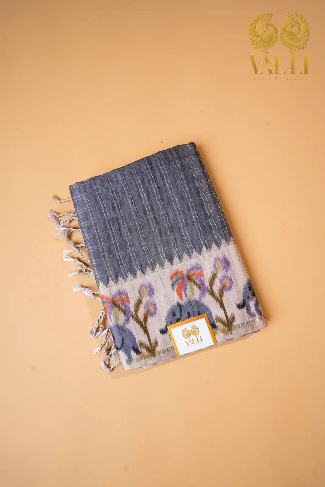 Tussar hand paint grey saree