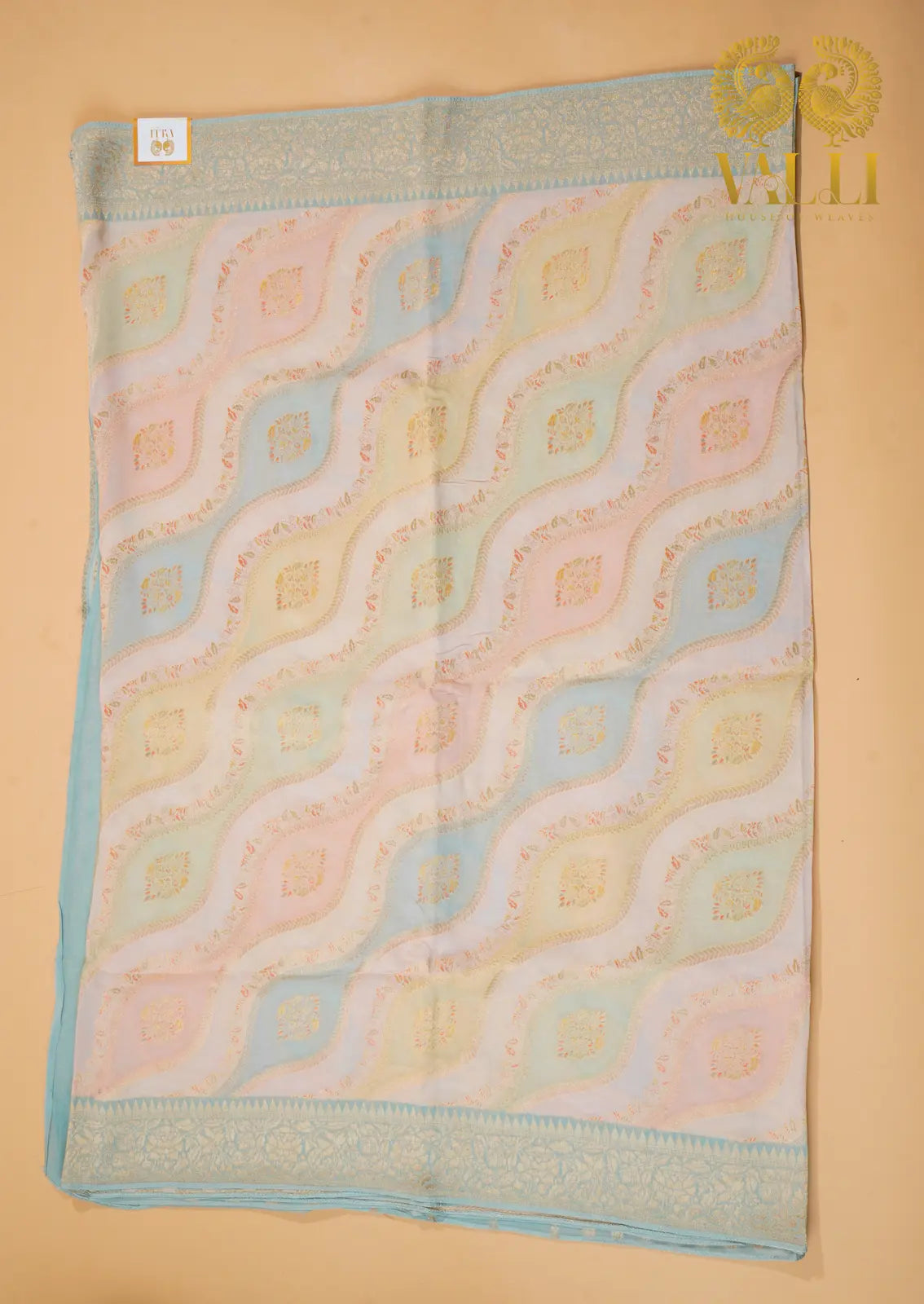 Pastel Wave Pattern Georgette Saree with Zari Butta Blouse