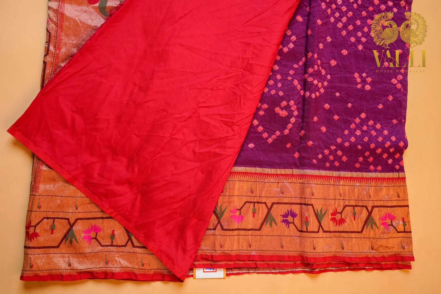 Bhandini Saree with Paithani Border & Pallu – Royal Purple Elegance with red butta blouse