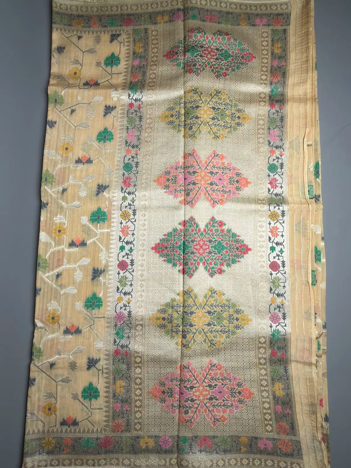 Cream Tussar Georgette Saree with Jamdani Weave