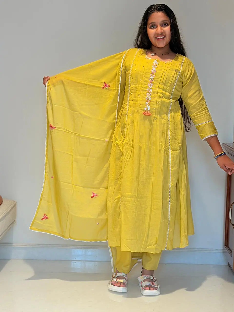 Sea shell green mul mul cotton salwar