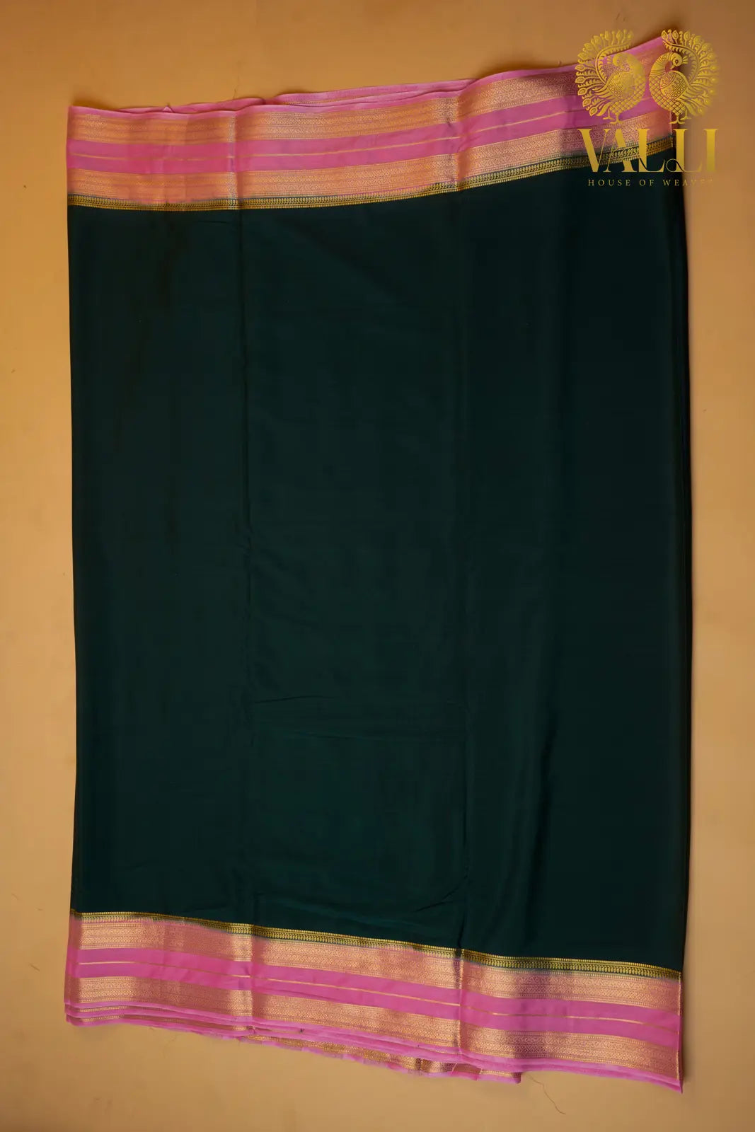 Semi Crepe Silk Saree with Contrast Border & Gold Stripe Pallu