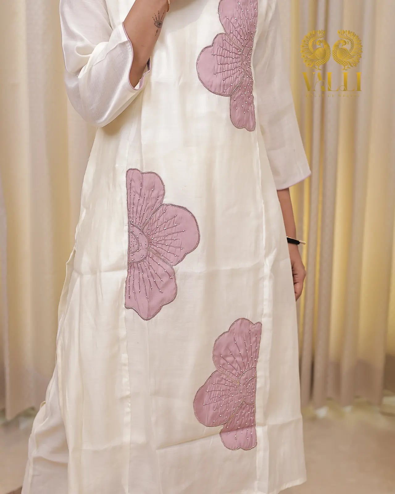 Lavender flower white mul Chanderi salwar set