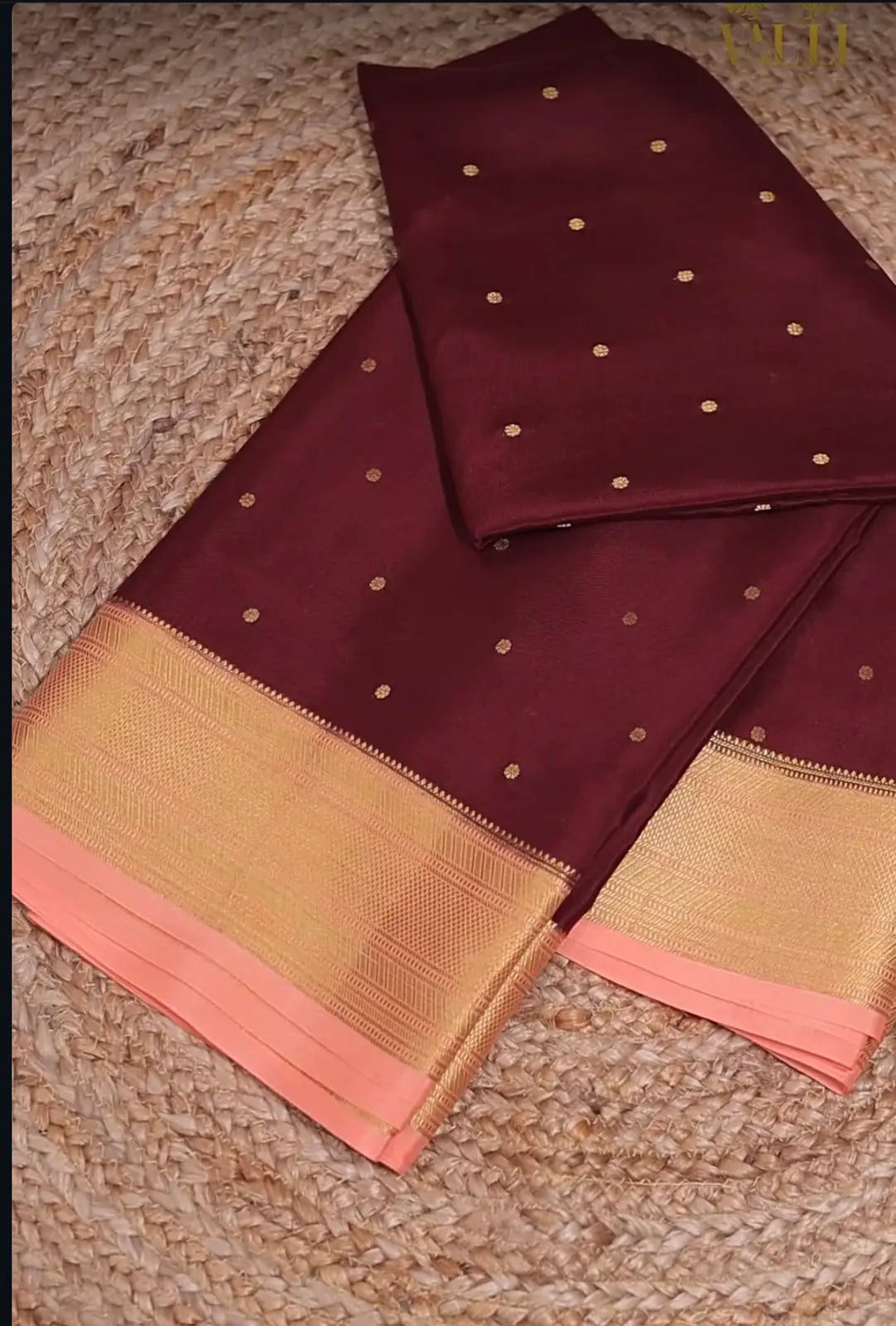 Pure Mysore Crepe Silk Saree Maroon + peach