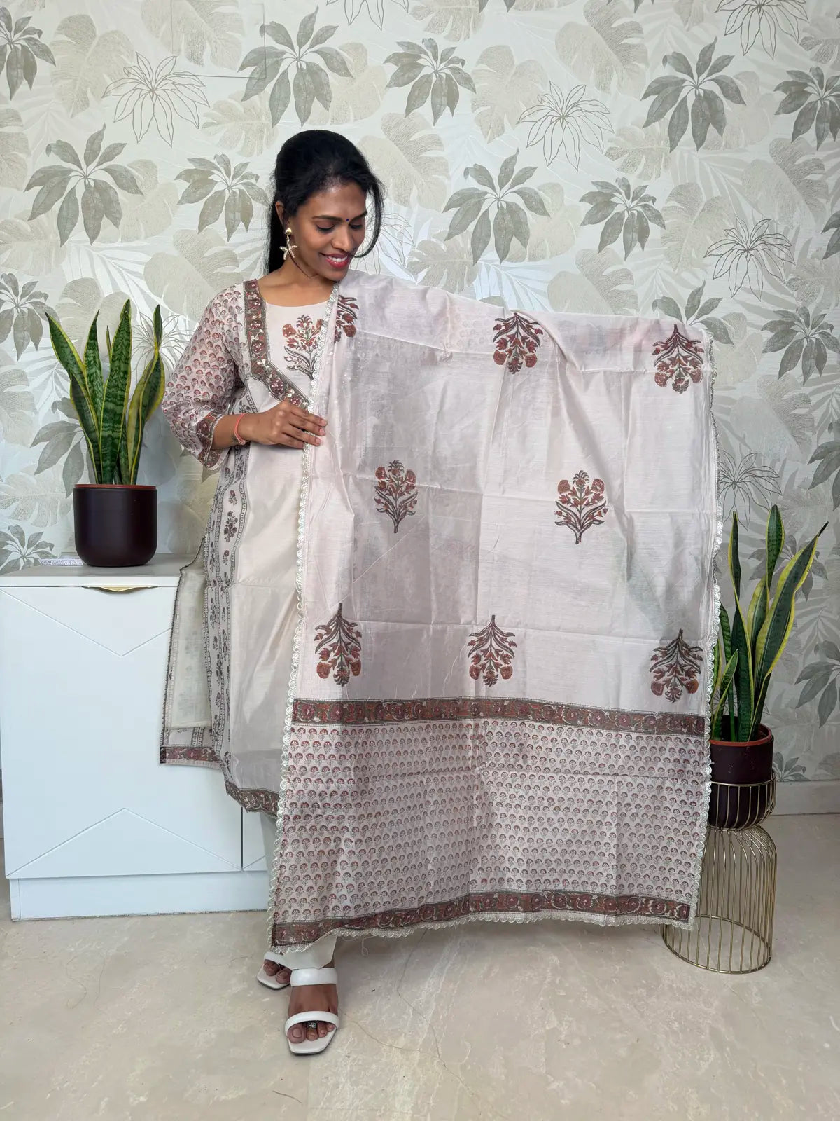 Grey Cotton Salwar Set with Jaipur Block Print Dupatta