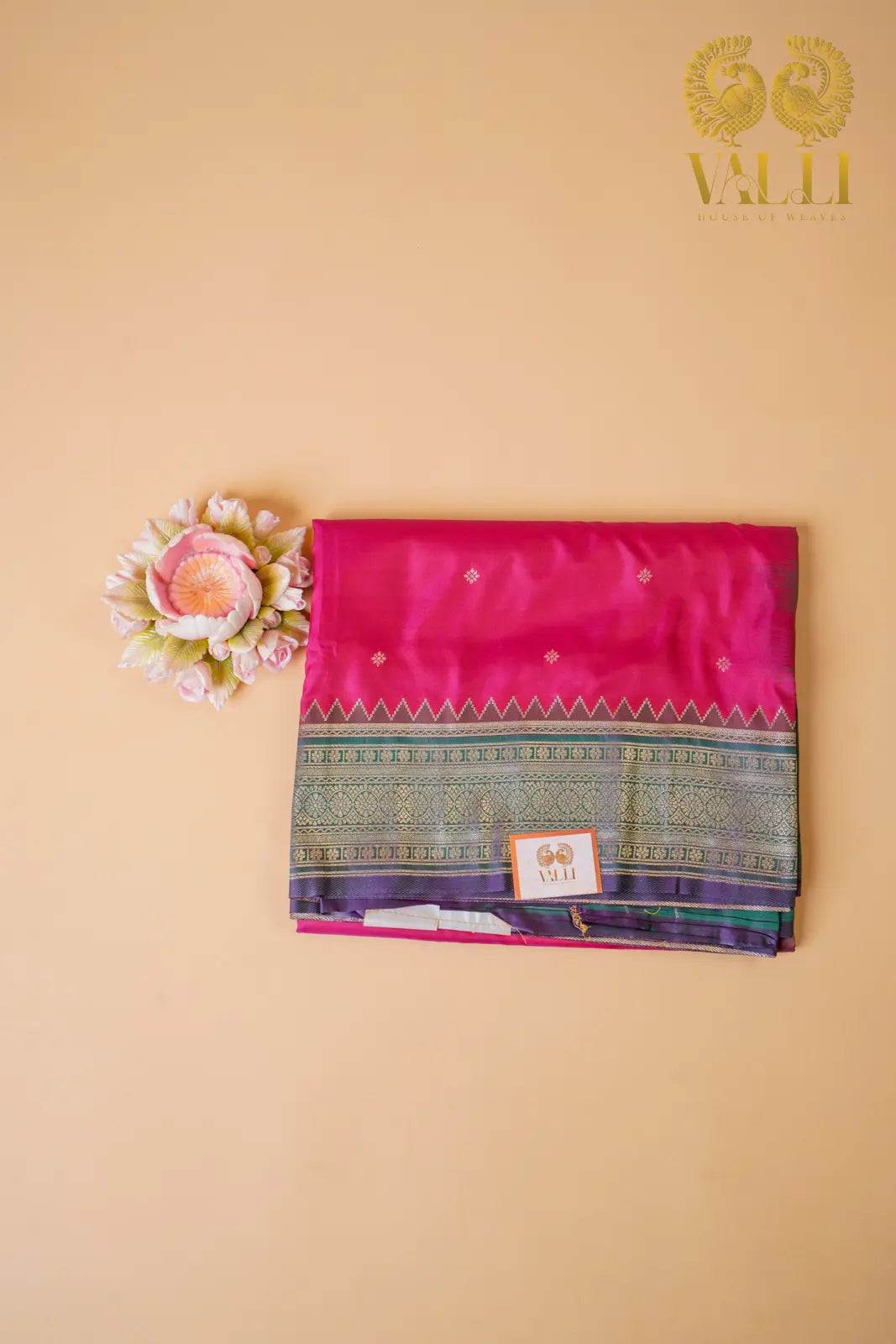 Rani Pink Kanchi Soft Silk Saree with Bottle Green Contrast Border