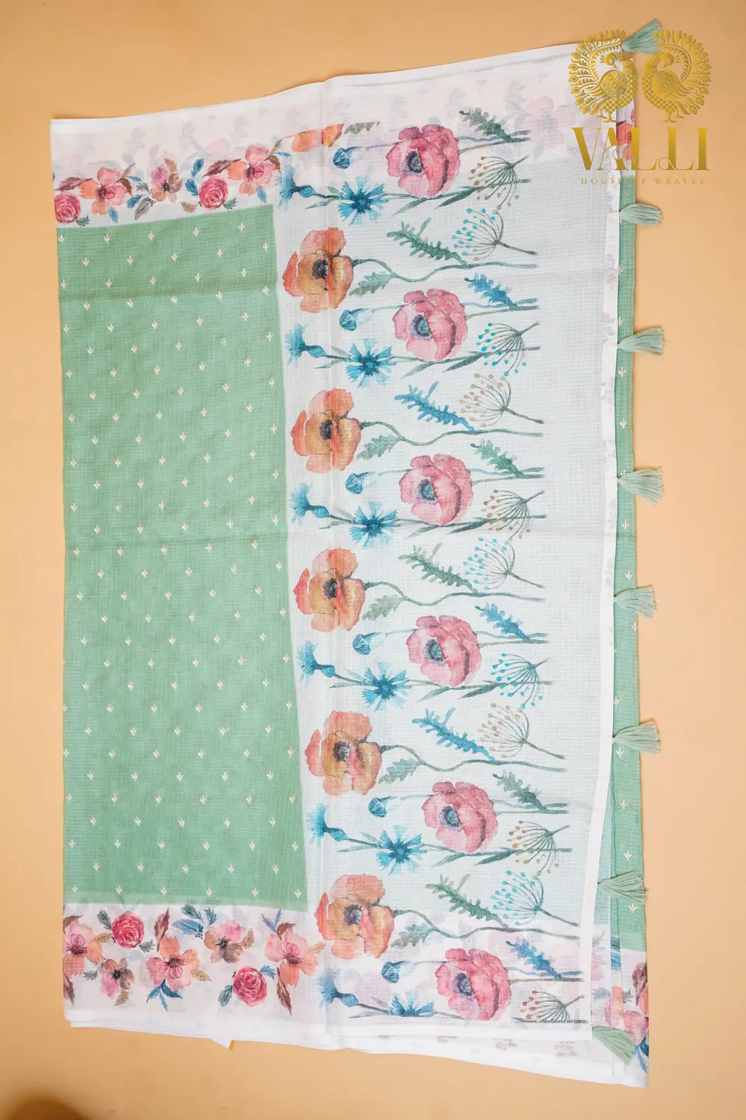 Mint Green Kota Saree with Digital Floral Border